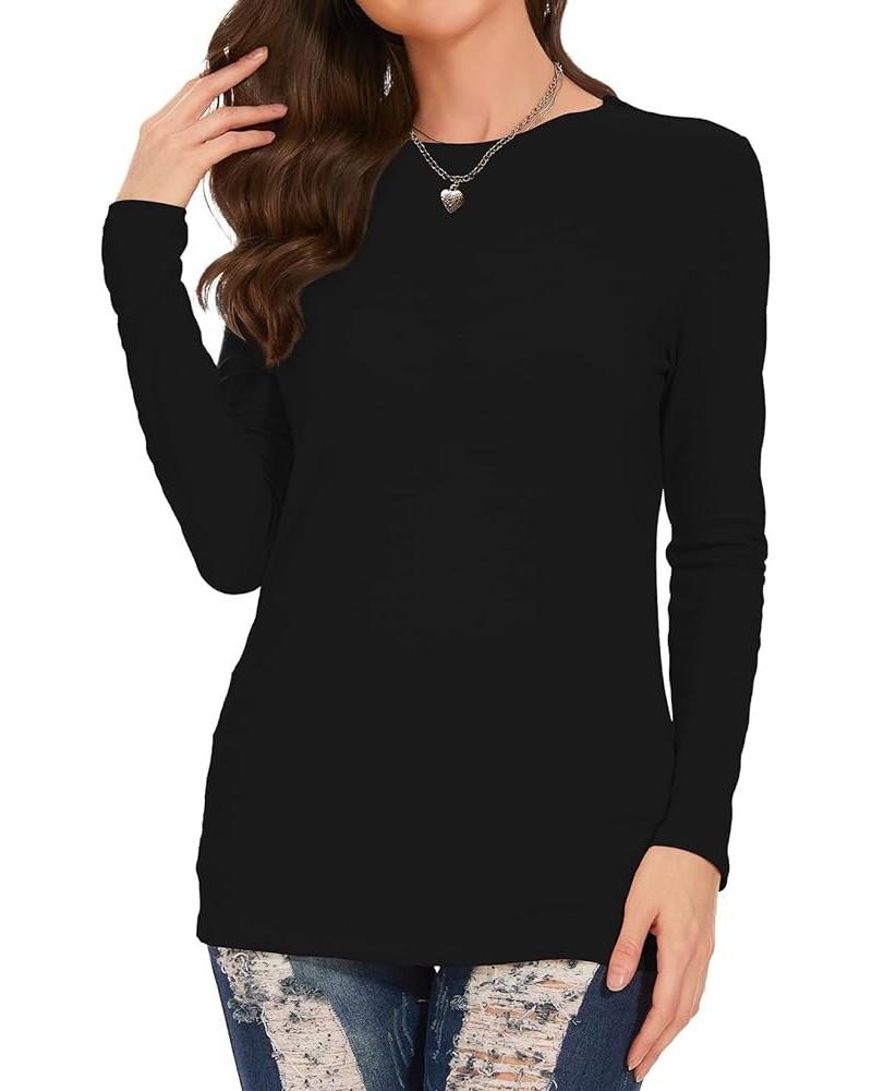 Women's Long Sleeve T Shirt Round Neck Basic Tee Crewneck Sweatshirt Top Blouse Black $9.66 T-Shirts