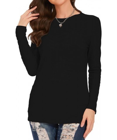 Women's Long Sleeve T Shirt Round Neck Basic Tee Crewneck Sweatshirt Top Blouse Black $9.66 T-Shirts