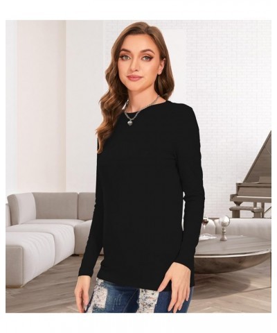 Women's Long Sleeve T Shirt Round Neck Basic Tee Crewneck Sweatshirt Top Blouse Black $9.66 T-Shirts