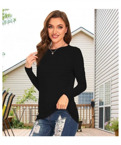 Women's Long Sleeve T Shirt Round Neck Basic Tee Crewneck Sweatshirt Top Blouse Black $9.66 T-Shirts