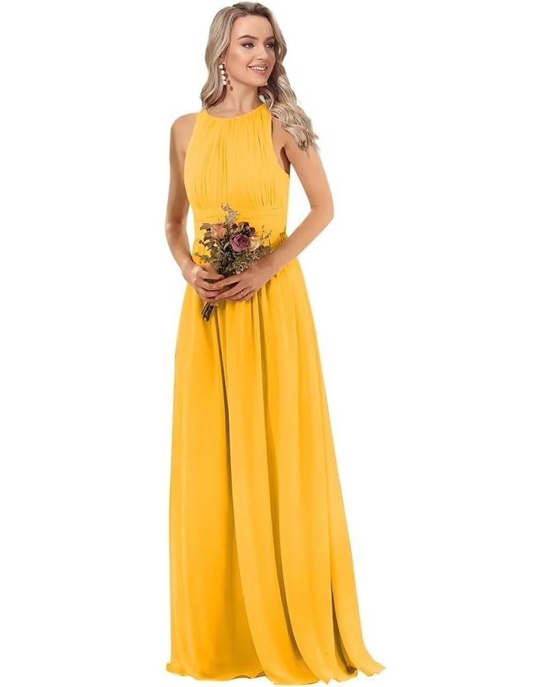 Halter Bridesmaid Dresses Long for Women A Line Chiffon Maid of Honor Dress Lace Evening Party Gowns Mustard Yellow $30.75 Dr...