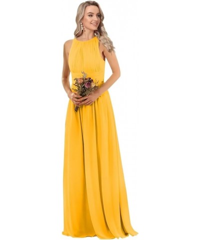 Halter Bridesmaid Dresses Long for Women A Line Chiffon Maid of Honor Dress Lace Evening Party Gowns Mustard Yellow $30.75 Dr...