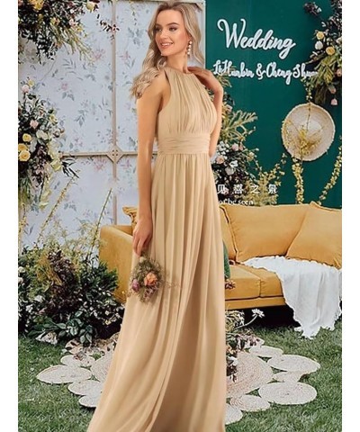 Halter Bridesmaid Dresses Long for Women A Line Chiffon Maid of Honor Dress Lace Evening Party Gowns Mustard Yellow $30.75 Dr...