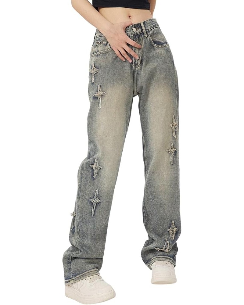 Men's Graphic Print Y2K Streetwear Fashion Jeans Baggy Straight Fit Wide Leg Pants Casual Denim Trousers 1521-sand Dollar $29...