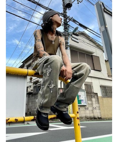 Men's Graphic Print Y2K Streetwear Fashion Jeans Baggy Straight Fit Wide Leg Pants Casual Denim Trousers 1521-sand Dollar $29...