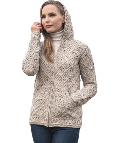 Women's Soft Cable Knit Honeycomb Hood Cardigan (100% Merino Wool) Oatmeal $47.23 Sweaters