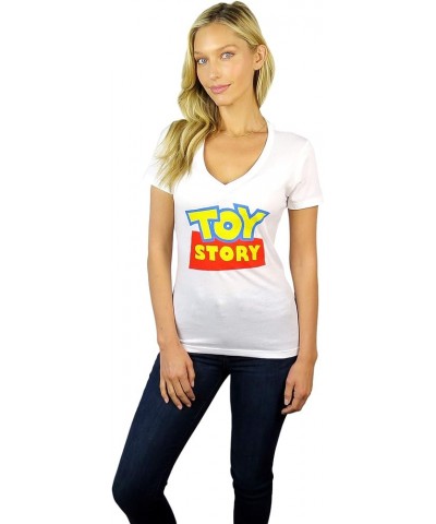 Womens Toy Story Logo V-Neck Tee White $10.91 T-Shirts