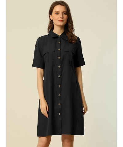 Women's Safari Dress St. Patrick's Day Collared Button Down Cotton Belted Shirtdress Black $15.99 Dresses