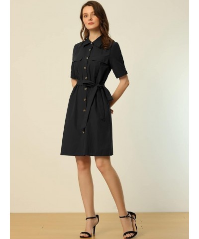 Women's Safari Dress St. Patrick's Day Collared Button Down Cotton Belted Shirtdress Black $15.99 Dresses