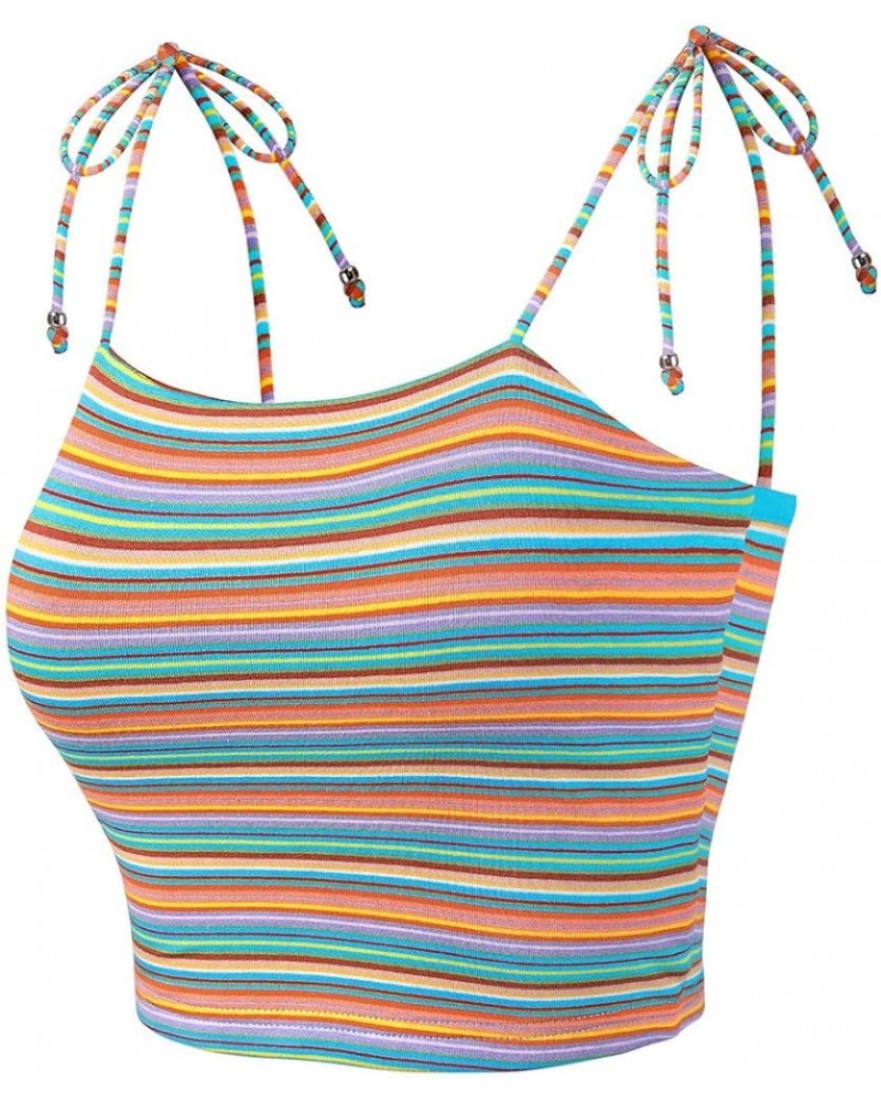 Women's Cami Tube Top Tie Spaghetti Straps Sleeveless Summer Crop Tops Multicolor Blue $9.66 Tanks