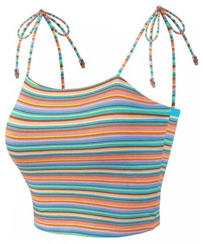 Women's Cami Tube Top Tie Spaghetti Straps Sleeveless Summer Crop Tops Multicolor Blue $9.66 Tanks