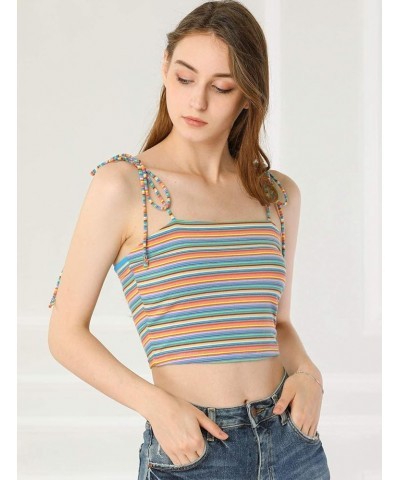 Women's Cami Tube Top Tie Spaghetti Straps Sleeveless Summer Crop Tops Multicolor Blue $9.66 Tanks