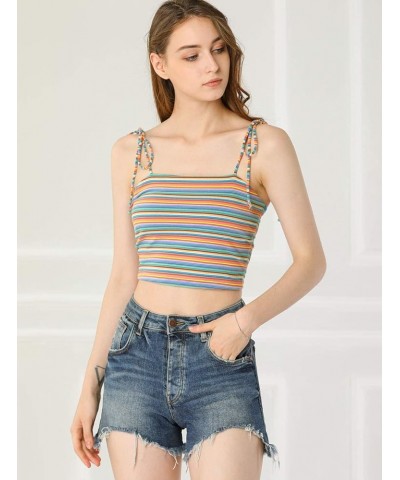 Women's Cami Tube Top Tie Spaghetti Straps Sleeveless Summer Crop Tops Multicolor Blue $9.66 Tanks