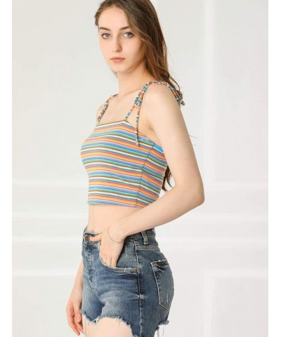 Women's Cami Tube Top Tie Spaghetti Straps Sleeveless Summer Crop Tops Multicolor Blue $9.66 Tanks