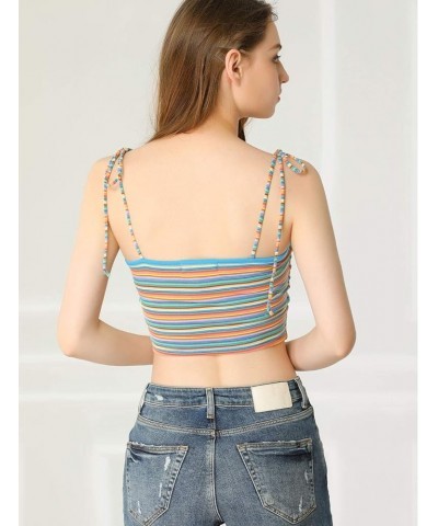 Women's Cami Tube Top Tie Spaghetti Straps Sleeveless Summer Crop Tops Multicolor Blue $9.66 Tanks