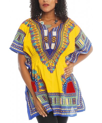 Unixex African Traditional Elastic Waist Dashki Top Wide Elbow Dashiki Tunic Top Yellow $12.17 Tops