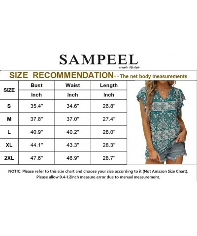 Womens Summer Tops V Neck Ruffle Sleeve T Shirts for Women Loose Fit 18-mandala Blue $8.69 T-Shirts