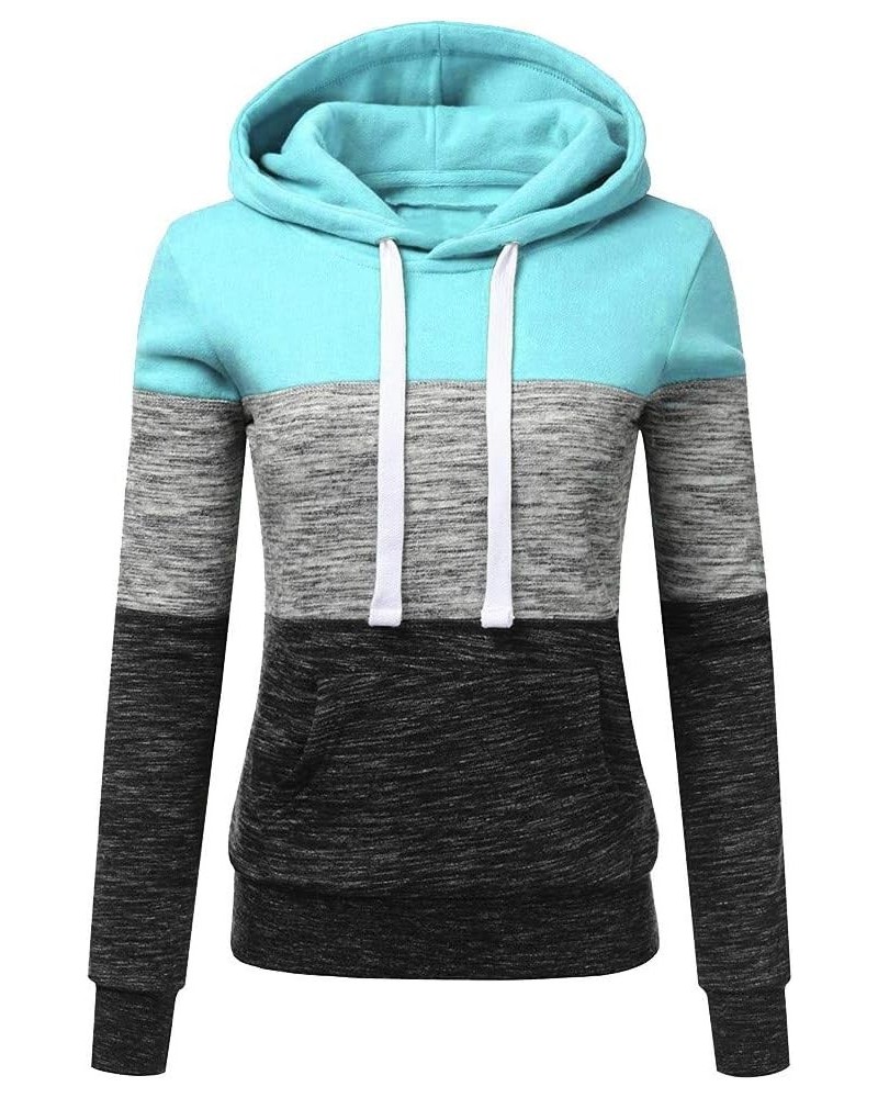 Women's Color Block Sweatshirt Long Sleeve Zipper Hooded Trendy Cardigan Blouse Zipper Sweatshirt No Hood A6-blue $7.39 Shirts