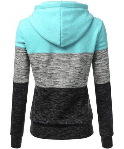 Women's Color Block Sweatshirt Long Sleeve Zipper Hooded Trendy Cardigan Blouse Zipper Sweatshirt No Hood A6-blue $7.39 Shirts