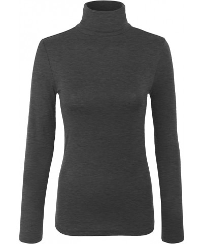 Womens Turtleneck Long Sleeve Basic Solid Fitted Shirt with Stretch 0157_charcoal $10.78 Others