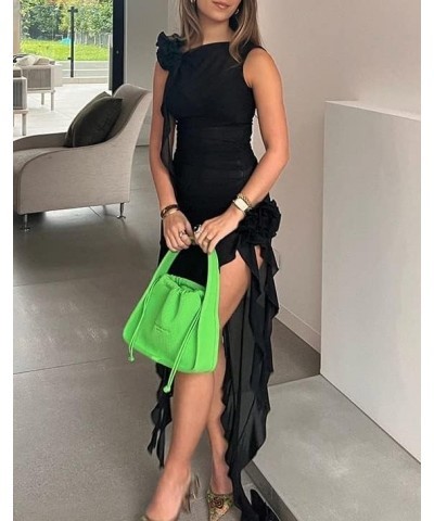 Women Sexy Fringe Ruffle Sleeveless Dress Irregular Hem High Split Midi Dress Backless Fairy Flowy Party Dress Ad Black3 $10....