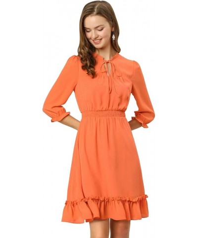 Women's Autumn Wedding Guest Dresses Ruffle Hem 3/4 Sleeve A-Line Smocked Short Chiffon Dress Orange $20.99 Dresses