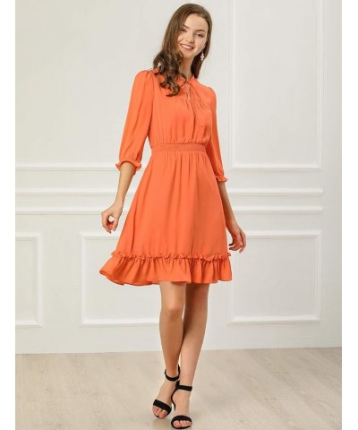 Women's Autumn Wedding Guest Dresses Ruffle Hem 3/4 Sleeve A-Line Smocked Short Chiffon Dress Orange $20.99 Dresses