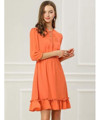 Women's Autumn Wedding Guest Dresses Ruffle Hem 3/4 Sleeve A-Line Smocked Short Chiffon Dress Orange $20.99 Dresses