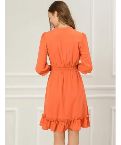 Women's Autumn Wedding Guest Dresses Ruffle Hem 3/4 Sleeve A-Line Smocked Short Chiffon Dress Orange $20.99 Dresses