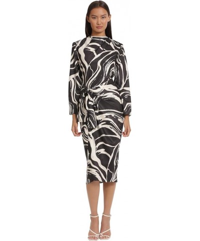 Women's Long Sleeve Midi Wrap Dress Black/Cream $45.63 Dresses