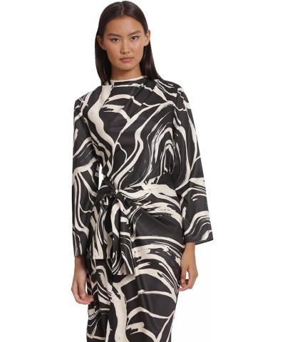 Women's Long Sleeve Midi Wrap Dress Black/Cream $45.63 Dresses