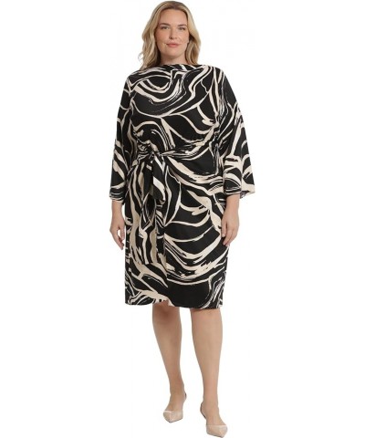 Women's Long Sleeve Midi Wrap Dress Black/Cream $45.63 Dresses