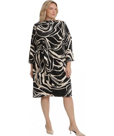 Women's Long Sleeve Midi Wrap Dress Black/Cream $45.63 Dresses