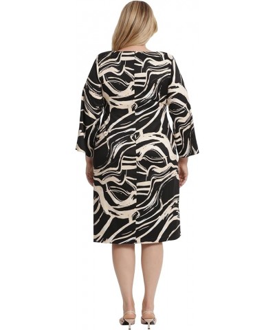 Women's Long Sleeve Midi Wrap Dress Black/Cream $45.63 Dresses