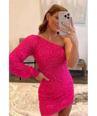 Long Sleeve Homecoming Dresses for Teens One Shoulder Short Cocktail Dress Sequin Lace Prom Gown Lavender $24.98 Dresses