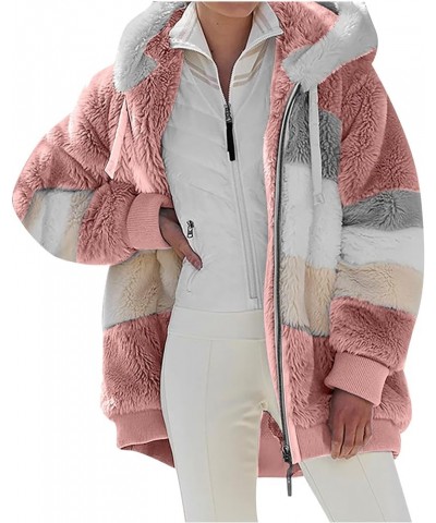 Womens Hooded Cardigan Casual Cozy Fuzzy Jackets Winter Open Front Fleece Coat Plus Zipper Outwear with Pockets Pink $10.79 J...