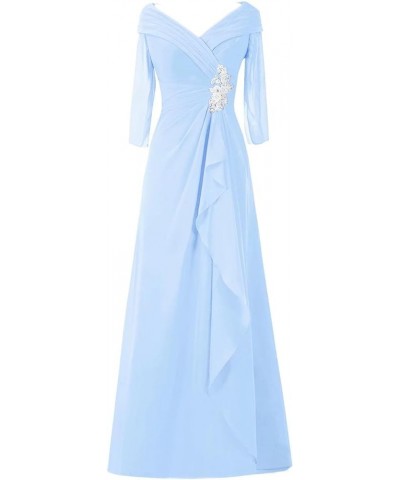 Mother of The Bride Dresses for Wedding 3/4 Sleeves V-Neck Plus Size Formal Evening Party Dresses Sky Blue $38.48 Dresses