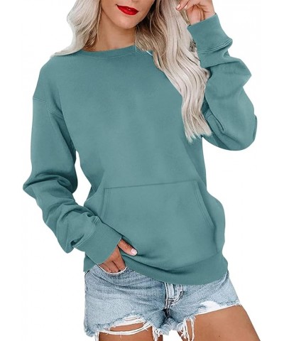 Crew Neck Sweatshirts for Women Casual Basic Pullover Long Sleeve Solid Color Fall Tops Outfits with Pockets 2023 A015- Light...