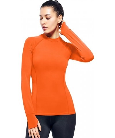 Womens Mock Neck Athletic Top Long Sleeve Workout Shirts with Thumb Holes Orange $11.99 Activewear