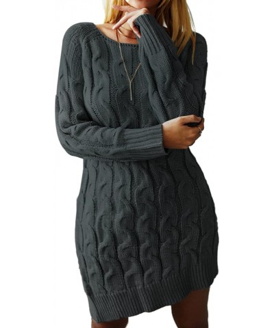 Womens Sweater Dress Ribbed Cable Knit Long Sleeve Sweater Dresses Casual Slim Fit Solid Pullover Knit Mini Dress Dark Grey $...