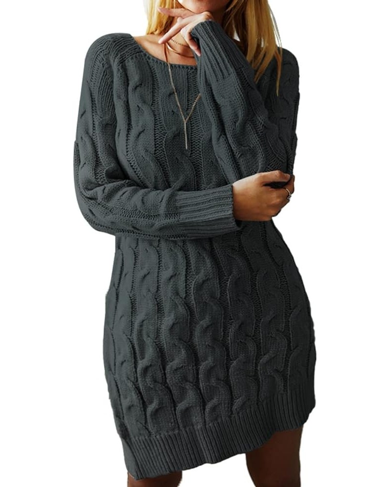 Womens Sweater Dress Ribbed Cable Knit Long Sleeve Sweater Dresses Casual Slim Fit Solid Pullover Knit Mini Dress Dark Grey $...