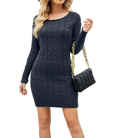 Womens Sweater Dress Ribbed Cable Knit Long Sleeve Sweater Dresses Casual Slim Fit Solid Pullover Knit Mini Dress Dark Grey $...