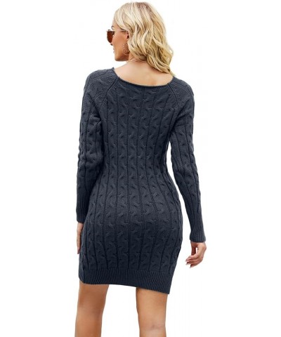 Womens Sweater Dress Ribbed Cable Knit Long Sleeve Sweater Dresses Casual Slim Fit Solid Pullover Knit Mini Dress Dark Grey $...