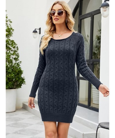 Womens Sweater Dress Ribbed Cable Knit Long Sleeve Sweater Dresses Casual Slim Fit Solid Pullover Knit Mini Dress Dark Grey $...