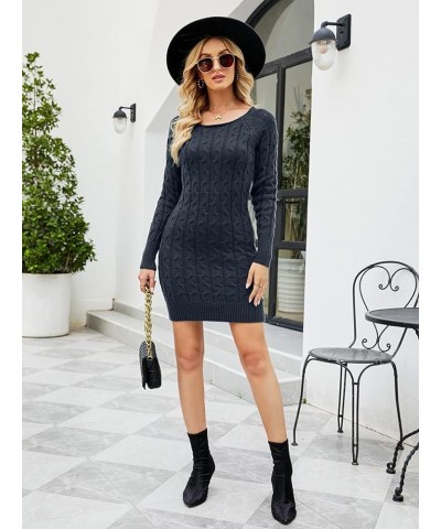 Womens Sweater Dress Ribbed Cable Knit Long Sleeve Sweater Dresses Casual Slim Fit Solid Pullover Knit Mini Dress Dark Grey $...