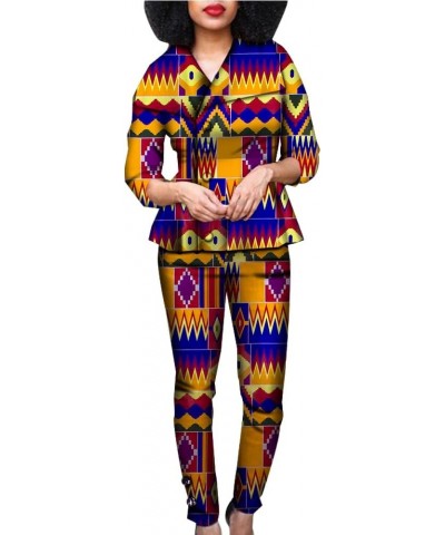 African Print 2 Piece Suit Set for Women Dashiki Pants and Coat Kente Top Clothing Color-09 $32.25 Suits