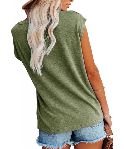 Womens Tank Top Summer Tops Sleeveless T Shirt Crew Neck Casual Loose Fitting Shirts with Pocket 5-army Green $11.20 Tanks