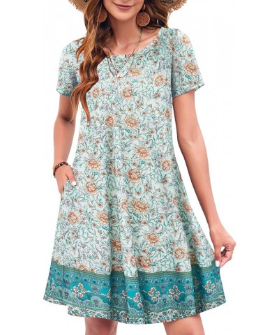 Summer Dresses for Women 2024 Beach Floral Sundress Short Sleeve Pockets Casual Tshirt Dress Short Sleeve Light Green $19.38 ...