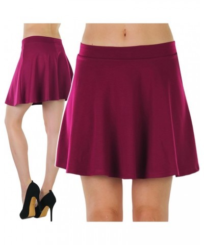 Women's Flared Above Knee Patterned Classic Scater Skirt A Line Flare Short Skirt - Burgundy $12.62 Skirts