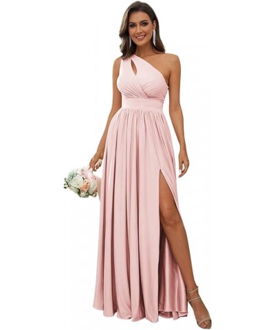 Women's One Shoulder Bridesmaid Dresses for Wedding 2023 with Pockets Slit Cut Out Pleated Formal Prom Dress Blush Pink $32.4...